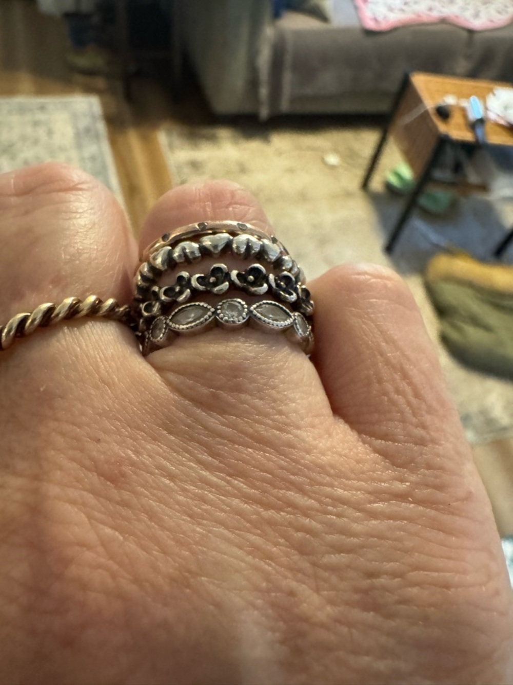 Pandora Multi-Band Silver and Rose Gold Stackable 4 Rings